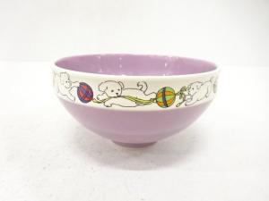 金彩色絵　子犬　茶碗